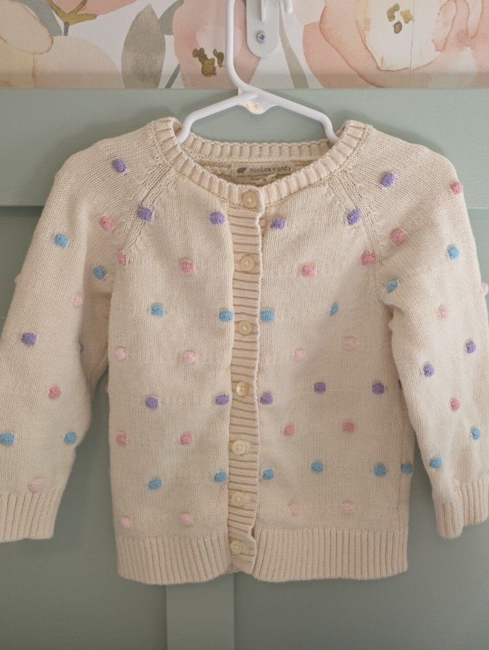 Monica + Andy 3t Cream Knit Cardigan with Pastel Bobbles Organic Cotton